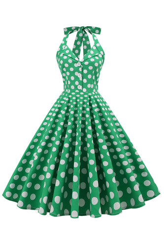 Grønn Grime Polka Prikker 1950-tallet Kjole