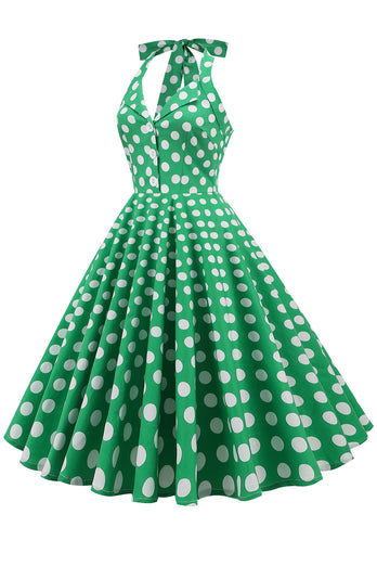 Grønn Grime Polka Prikker 1950-tallet Kjole