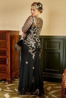 svart gylden pluss størrelse 1920-tallet paljetter kjole