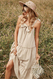 Khaki Spaghetti Stropper Sommer Boho Kjole