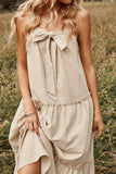 Khaki Spaghetti Stropper Sommer Boho Kjole