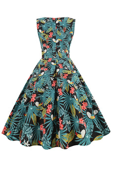 grønne blader trykt vintage 1950-tallet kjole
