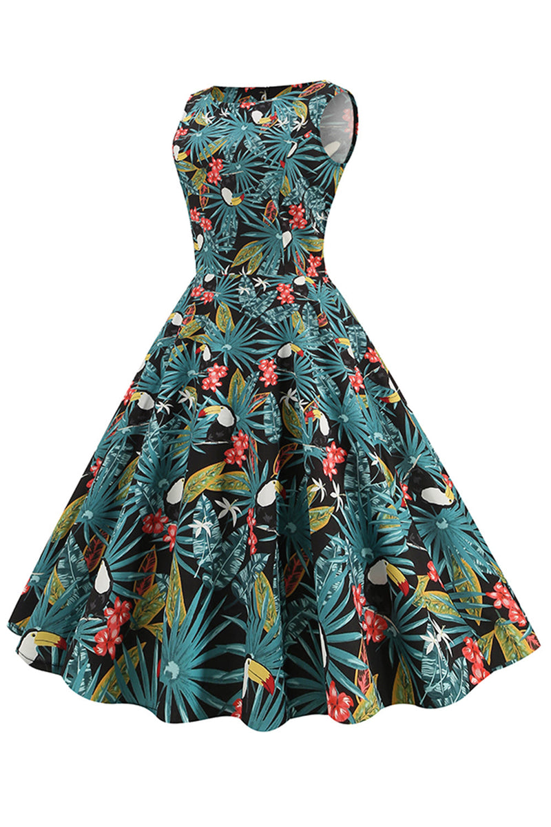 Load image into Gallery viewer, grønne blader trykt vintage 1950-tallet kjole