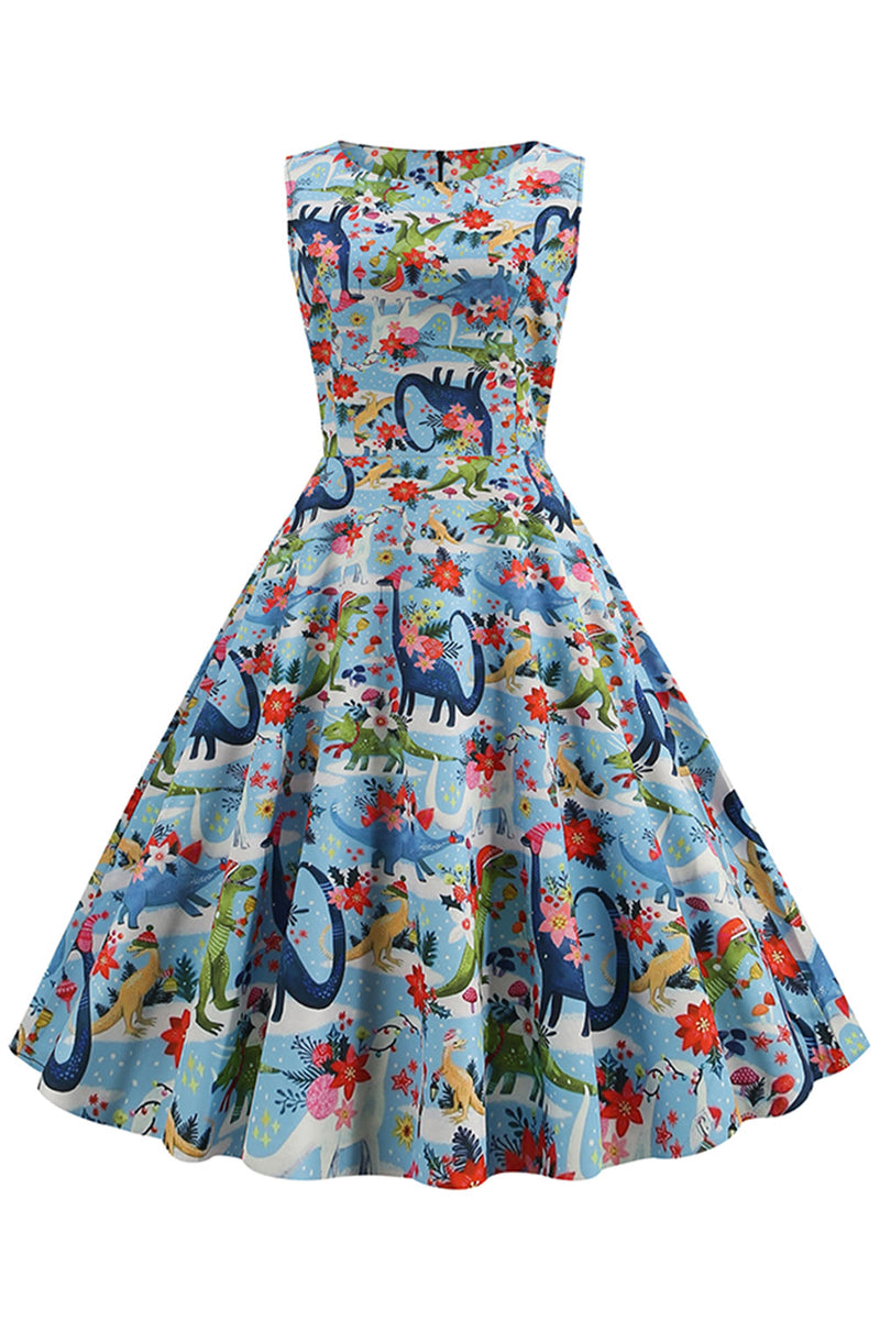 Load image into Gallery viewer, lyseblå floral vintage 1950-tallet kjole