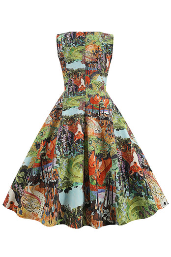 lyseblå floral vintage 1950-tallet kjole