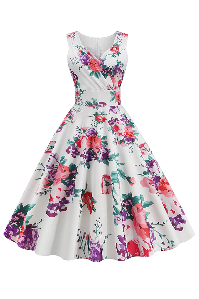 Load image into Gallery viewer, lyseblå v hals 1950 vintage kjole