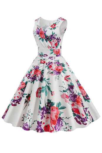 lyseblå v hals 1950 vintage kjole