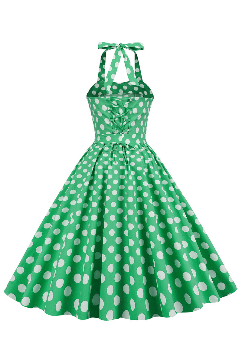 Load image into Gallery viewer, grønn polka prikker 1950-tallet pin opp kjole