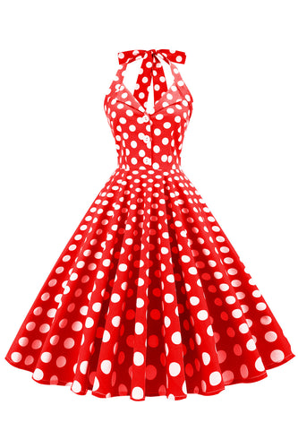 rød knapp polka prikker 1950-tallet pin opp kjole
