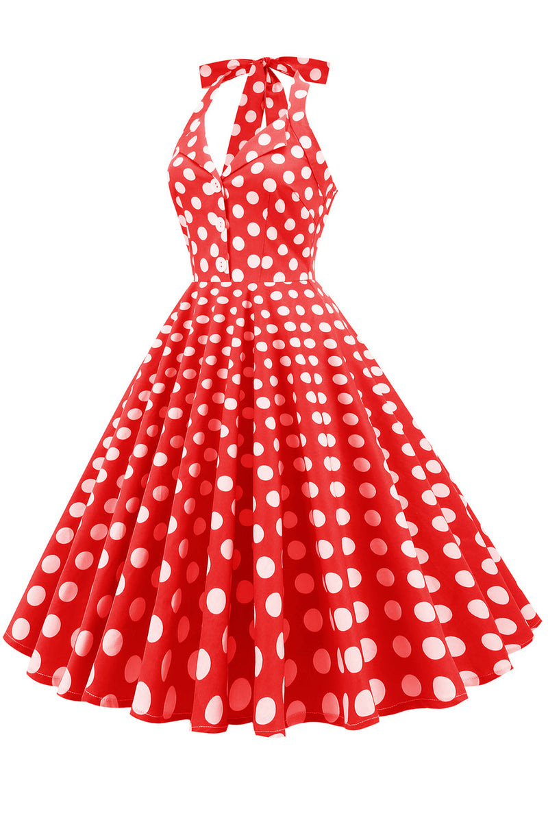 Load image into Gallery viewer, rød knapp polka prikker 1950-tallet pin opp kjole