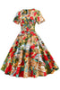 Load image into Gallery viewer, gul og grønn floral vintage 1950-tallet kjole med ermer