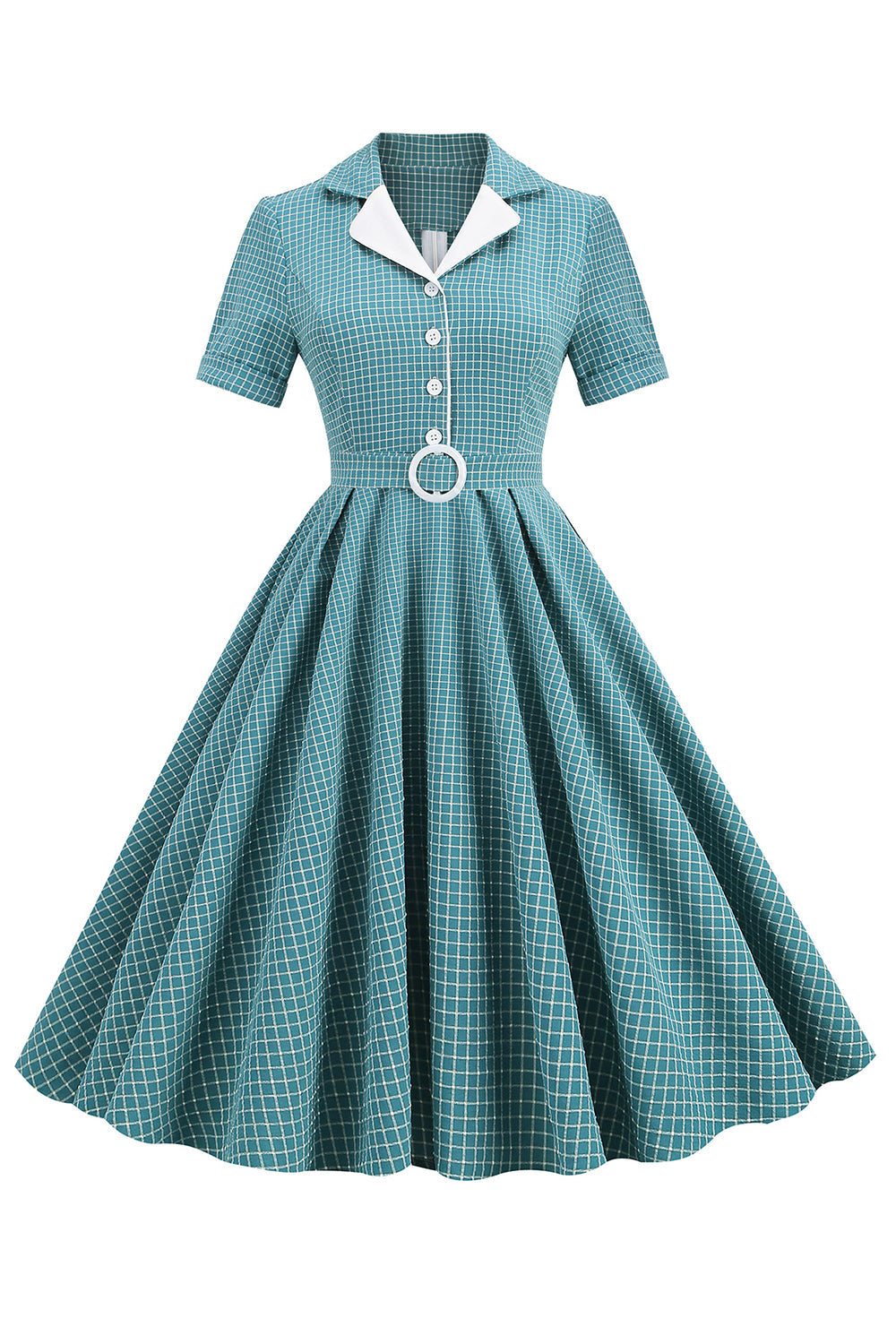 vintage v nakke blå rutete 1950-tallet kjole