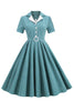 Load image into Gallery viewer, vintage v nakke blå rutete 1950-tallet kjole