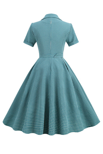 vintage v nakke blå rutete 1950-tallet kjole