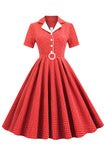 vintage v nakke blå rutete 1950-tallet kjole