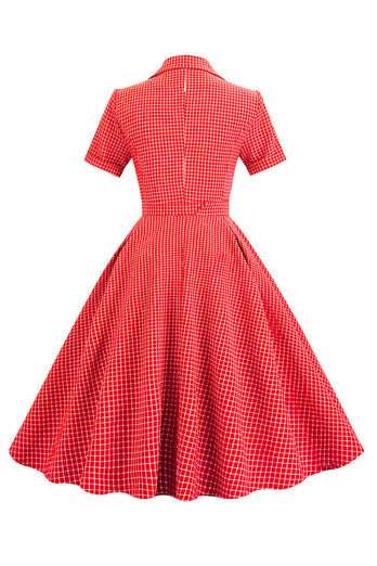 vintage v nakke blå rutete 1950-tallet kjole