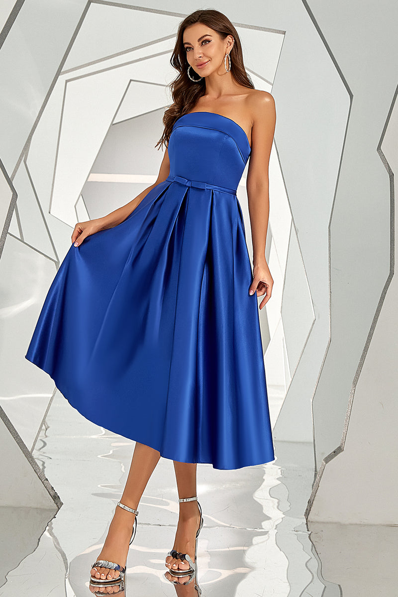 Load image into Gallery viewer, kongelig blå stroppeløs hjemkomst kjole