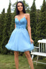 Load image into Gallery viewer, blå A-linje søt homecoming kjole med appliques