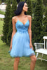 Load image into Gallery viewer, blå A-linje søt homecoming kjole med appliques