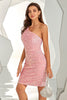 Load image into Gallery viewer, rosa en skulder paljett tett hjemkomst kjole