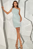 Load image into Gallery viewer, himmel blå en skulder paljett homecoming kjole