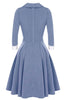 Load image into Gallery viewer, grå blå 1950-tallet swing kjole med lange ermer