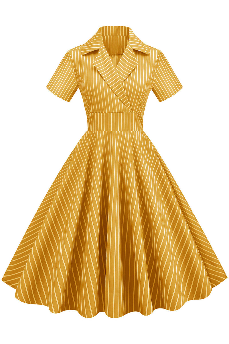 Load image into Gallery viewer, Striper Vintage 1950-tallet Kjole med korte ermer