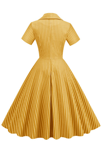 Striper Vintage 1950-tallet Kjole med korte ermer