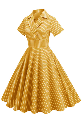 Striper Vintage 1950-tallet Kjole med korte ermer
