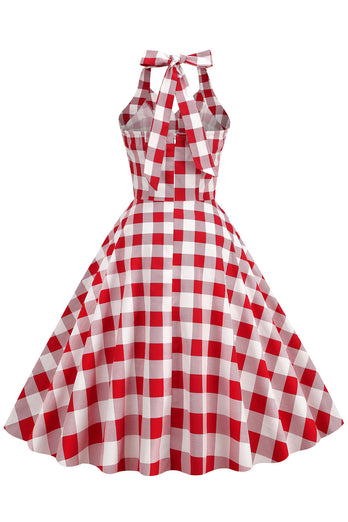 rød plaid grime 1950-tallet swing kjole