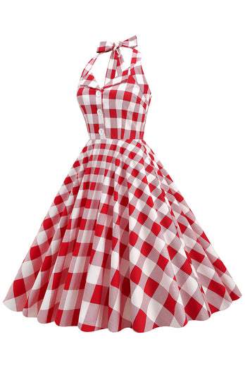 rød plaid grime 1950-tallet swing kjole