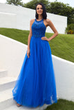 Royal Blue Tulle Prom Kjole med Appliques