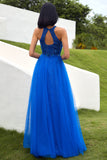 Royal Blue Tulle Prom Kjole med Appliques