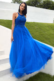 Royal Blue Tulle Prom Kjole med Appliques