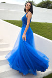 Royal Blue Tulle Prom Kjole med Appliques