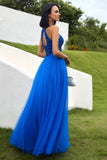 Royal Blue Tulle Prom Kjole med Appliques