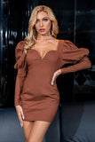 brune lange ermer bodycon cocktail kjole