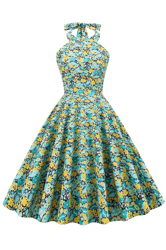 blå gul blomst grime pin opp kjole
