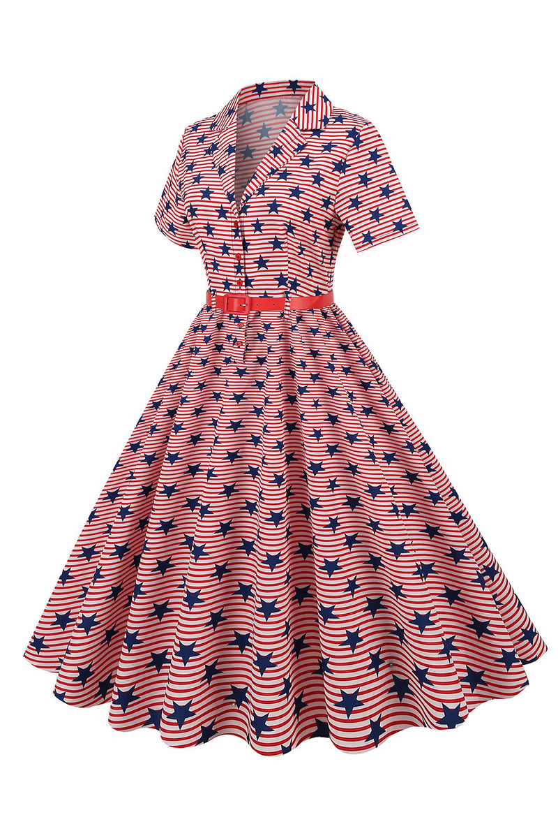 Load image into Gallery viewer, Amerikanske flagg stjerner print vintage kjole
