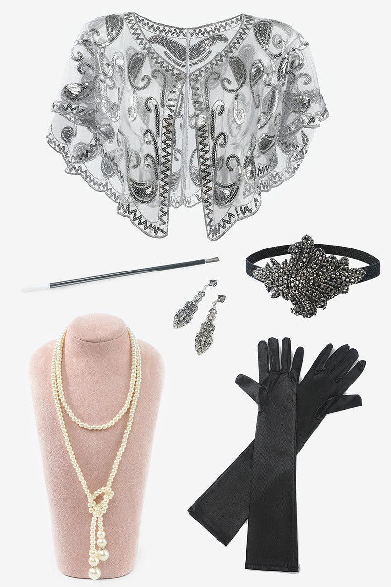 Load image into Gallery viewer, syv stykker halskjede hansker 1920-tallet fest tilbehør sett