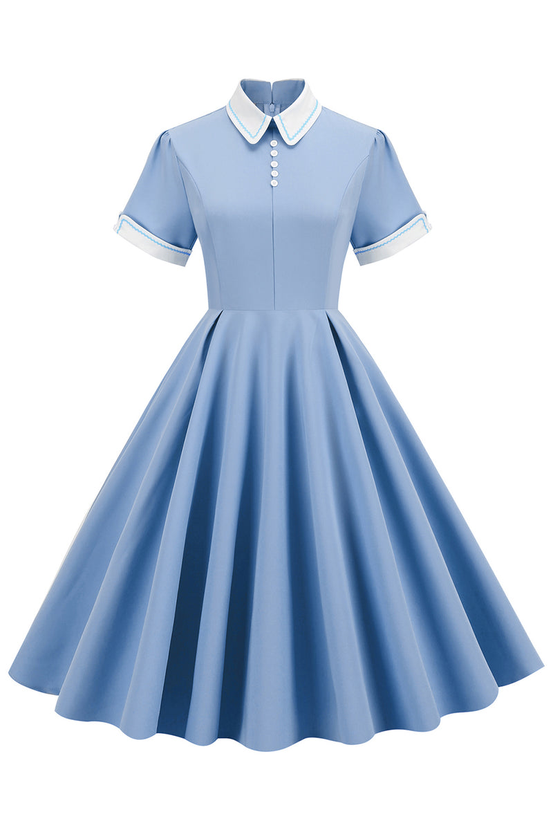 Load image into Gallery viewer, lyseblå 1950-tallet vintage kjole med ermer