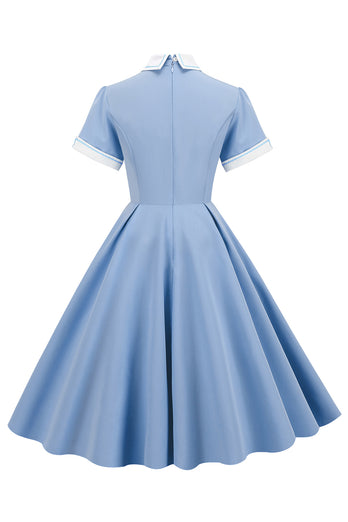 lyseblå 1950-tallet vintage kjole med ermer