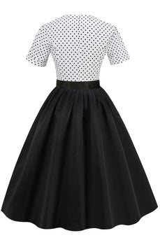 svart og hvit polka prikker vintage 1950-tallet kjole