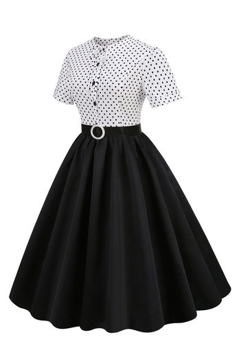 svart og hvit polka prikker vintage 1950-tallet kjole