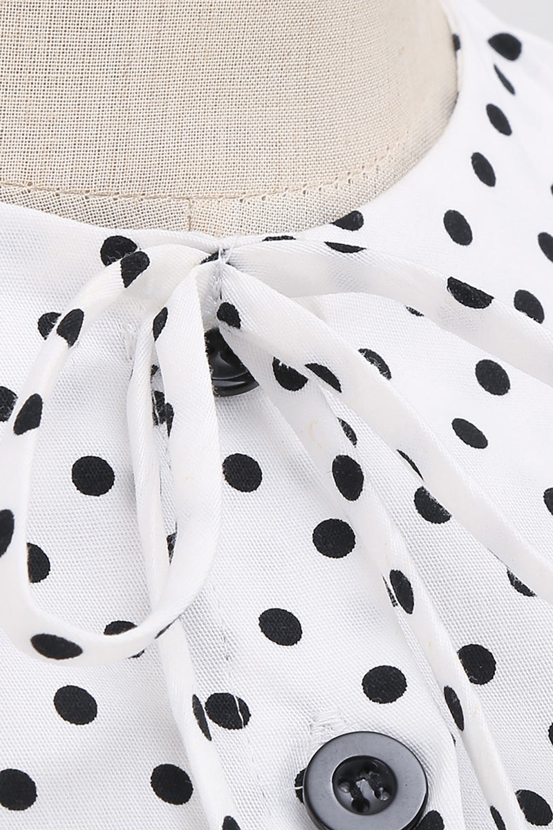 Load image into Gallery viewer, svart og hvit polka prikker vintage 1950-tallet kjole
