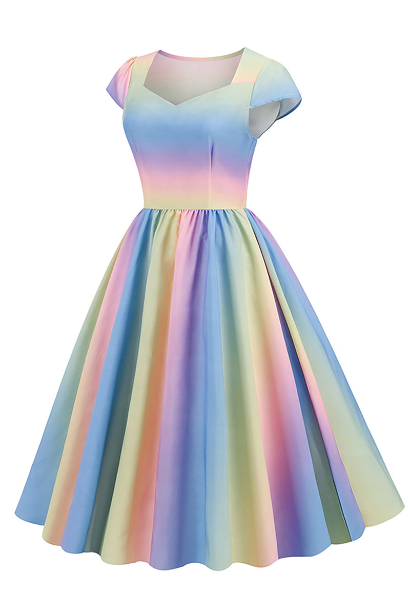 Load image into Gallery viewer, flerfarget trykt vintage 1950-tallet kjole