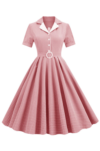 rødme plaid swing 1950-tallet kjole med korte ermer