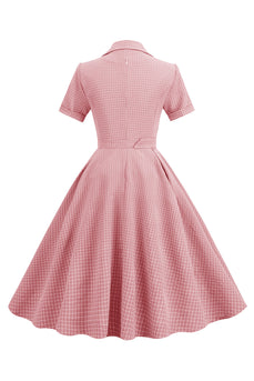 rødme plaid swing 1950-tallet kjole med korte ermer