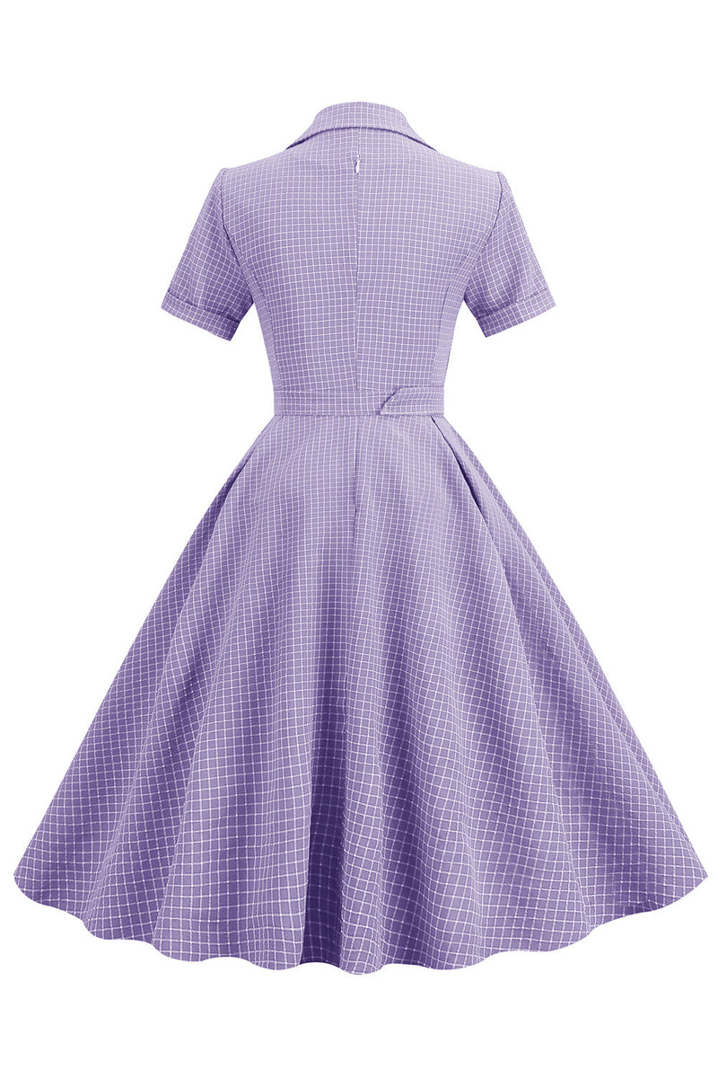 Load image into Gallery viewer, rødme plaid swing 1950-tallet kjole med korte ermer