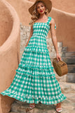 grønn plaid boho maxi sommer kjole